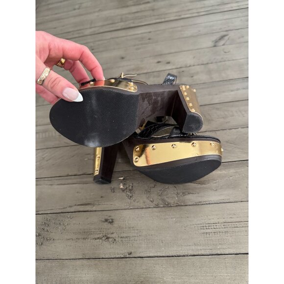 Jimmy Choo Black Croc Embossed Ultimate Wooden Ankle Strap Platform Heels 38.5 - Picture 11 of 12